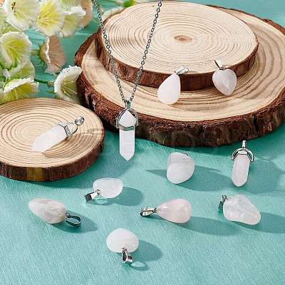 16Pcs 4 Style Natural Rose Quartz Pendants G-SC0001-75-1