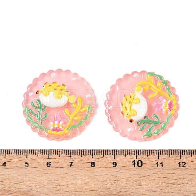 Ocean Theme Flat Round Resin Cabochons CRES-T025-02D-1