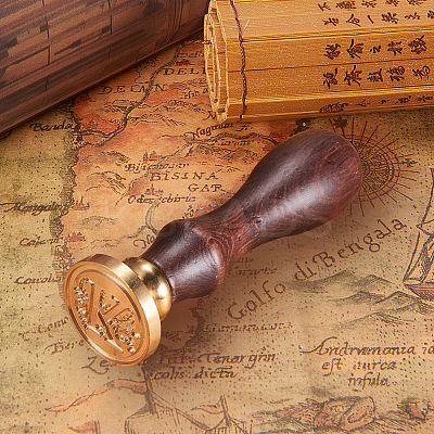 DIY Letter Scrapbook Brass Wax Seal Stamps and Wood Handle Sets AJEW-PH0010-K-1