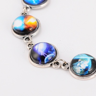 Tibetan Style Alloy Starry Sky Printed Glass Link Bracelets X-BJEW-JB01675-1