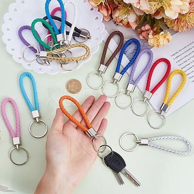 16Pcs 16 Style Imitation Leather Keychain KEYC-CP0001-22-1