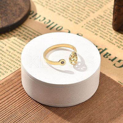 304 Stainless Steel Rhinestone Open Cuff Ring for Women LS-RJEW-F169-01G-07-1