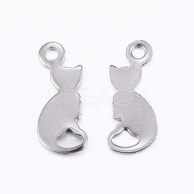 Tarnish Resistant 304 Stainless Steel Kitten Charms X-STAS-H396-04P-1