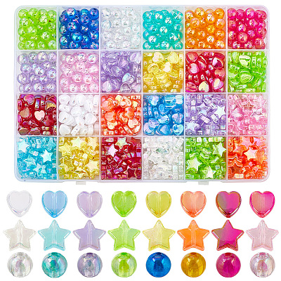 880pcs 24 Styles Eco-Friendly Transparent Acrylic Beads TACR-SP0001-23-1