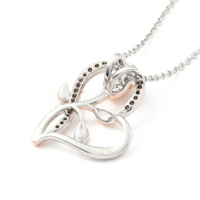Clear Cubic Zirconia Heart with Rose Pendant Necklace NJEW-F293-01B-RG-1