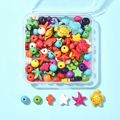 100Pcs 6 Styles Synthetic Turquoise Beads Sets TURQ-FS0001-05-1
