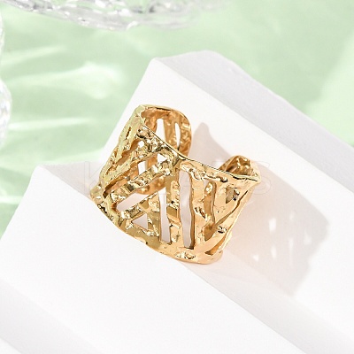 304 Stainless Steel Hollow Out Triangle Cuff Rings RJEW-G370-01G-1