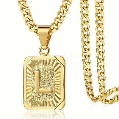 Rectangle with Letter Pattern 304 Stainless Steel Pendant Necklaces FS-WGFC766-47-1