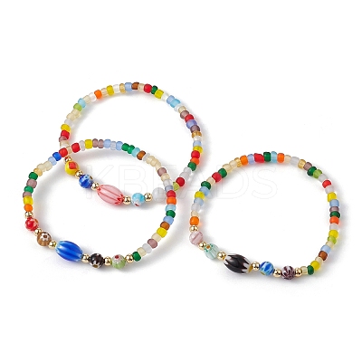 Handmade Millefiori Glass & Seed Beaded Stretch Bracelet BJEW-JB09488-1