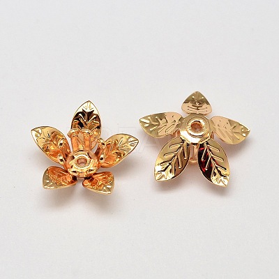5-Petal Flower Brass Bead Caps KK-L137-08G-NR-1