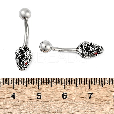 Snake Head 316 Surgical Stainless Steel Cubic Zirconia Belly Button Rings EJEW-G416-16AS-01-1