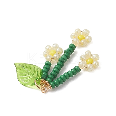 Glass Seed Beaded Flower Pendants PALLOY-MZ01194-03-1