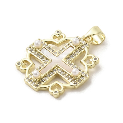 Brass Pave Shell Pendants KK-I708-17I-G-1