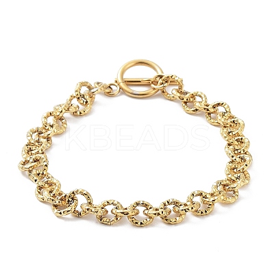 Ion Plating(IP) 304 Stainless Steel Textured Rolo Chain Bracelet BJEW-K226-02G-1