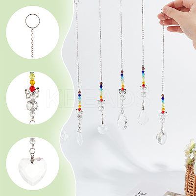 7Pcs 7 Style Transparent Glass Pendant Decorations HJEW-GA0001-44-1