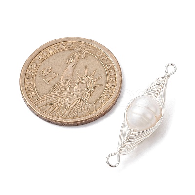 Natural Cultured Freshwater Pearl Copper Wire Wrapped Connector Charms PALLOY-JF02519-01-1