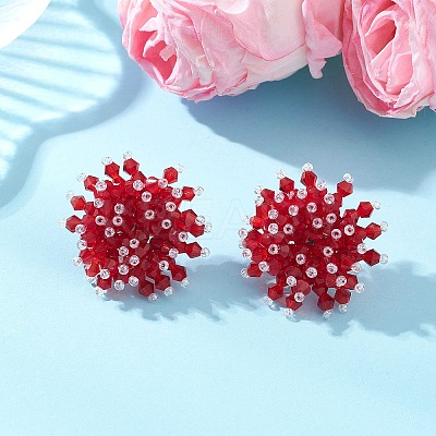 Flower Handmade Glass Seed Beads Stud Earrings EJEW-MZ00680-02-1