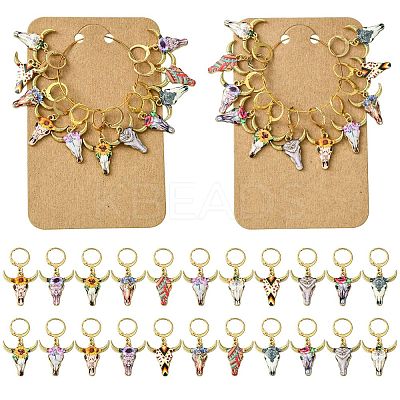 Cattle Alloy Enamel Pendant Locking Stitch Markers HJEW-CJ00032-1