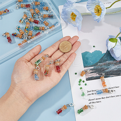 30Pcs Glass Bottle with Glass Seed Beads European Dangle Charms PALLOY-FI0001-02-1