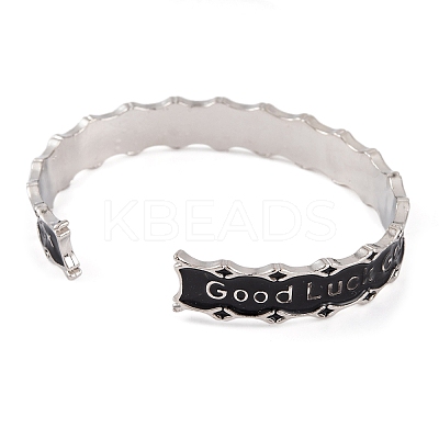 Good Luck Zinc Alloy Black Enamel Open Cuff Bangles for Women LS-BJEW-L688-02P-1