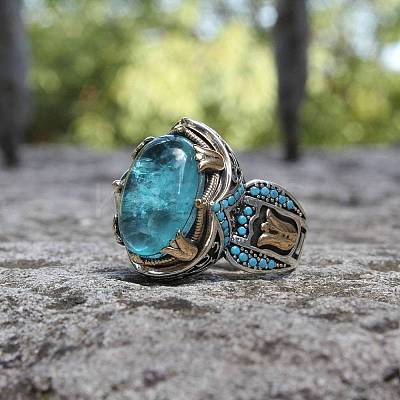Oval Alloy with Glass Finger Rings FS-WG0E890-04-1