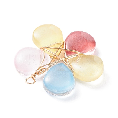 Wire Wrapped Glass Pendants PALLOY-JF01318-02-1