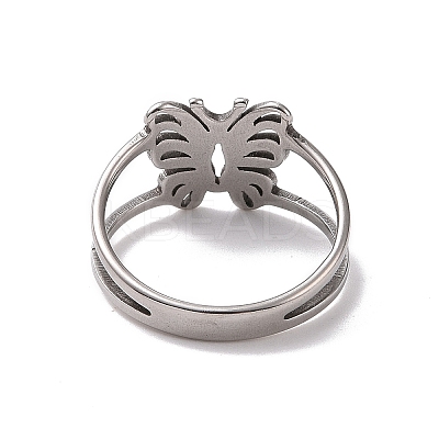 Non-Tarnish 201 Stainless Steel Butterfly Finger Ring RJEW-J051-39P-1