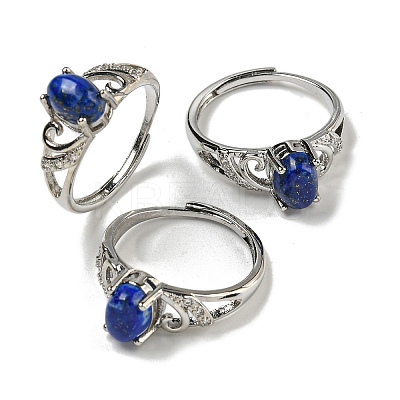 Oval Natural Lapis Lazuli Adjustable Rings RJEW-Q818-01P-05B-1