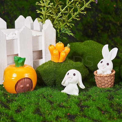 Resin Standing Rabbit Statue Bunny Sculpture Carrot Bonsai Figurine for Lawn Garden Table Home Decoration ( Mixed Color ) JX086A-1