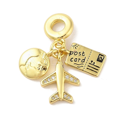 Rack Plating Brass Micro Pave Clear Cubic Zirconia Enamel European Dangle Charms LS-KK-S380-28G-1