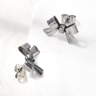 304 Stainless Steel Bowknot Stud Earrings EJEW-Z136-01P-1