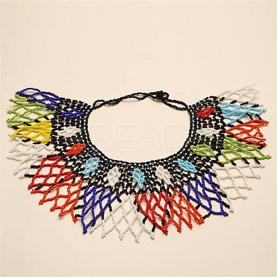 Ethnic Style Glass Seed Beaded Tassel Collar Choker Necklaces for Women FS-WGA40E8-02-1