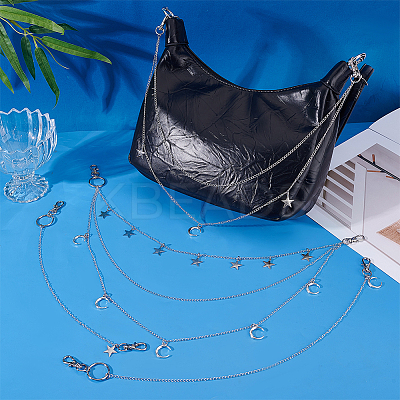 4Pcs 4 Styles Alloy Moon Star Charms Brass Bag Extender Chains HJEW-PH02076-1