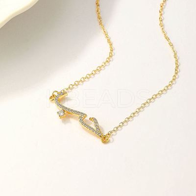 Cubic Zirconia Wave Pendant Necklace with Golden Brass Chains RP3424-2-1