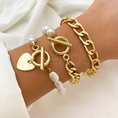 3Pcs 3 Styles Alloy Bracelet Set for Women WGAFCFA-01-1