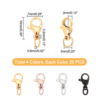 80Pcs 4 Color Ion Plating(IP) 304 Stainless Steel Lobster Claw Clasps STAS-DC0006-22-1
