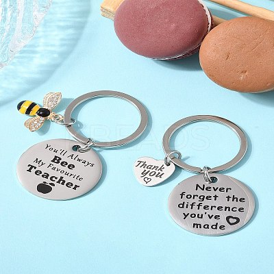 1Pc Teacher's Day Gift 201 Stainless Steel Word Thank You Keychains KEYC-FS0001-08-1