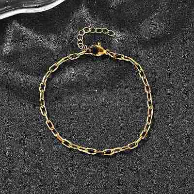 304 Stainless Steel Paperclip Chain Bracelets for Women Men BJEW-A050-03G-1