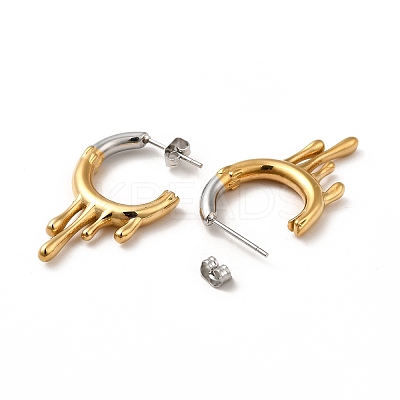 Two Tone 304 Stainless Steel Melting Dripping Stud Earrings LS-EJEW-F289-02GP-1
