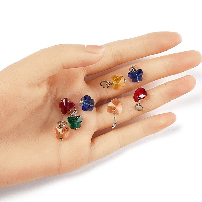 16Pcs 8 Colors Faceted Transparent Glass Charms GLAA-FP0001-14-1