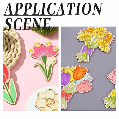 1Set Flower Unfinished Blank Wooden Pendants Set for Painting Arts HJEW-SC0002-71-1