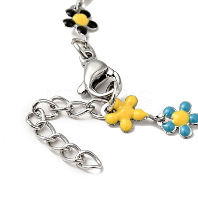 Colorful Enamel Flower Link Chain Bracelet BJEW-C023-02P-1