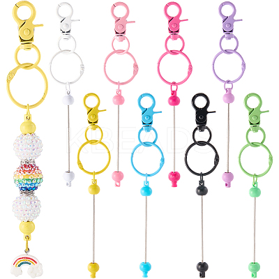 16Pcs 8 Colors Alloy & Plastic Bar Pendant Keychains FIND-SC0017-21-1
