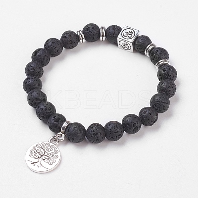 Natural Lava Rock Stretch Bracelets BJEW-JB03771-01-1
