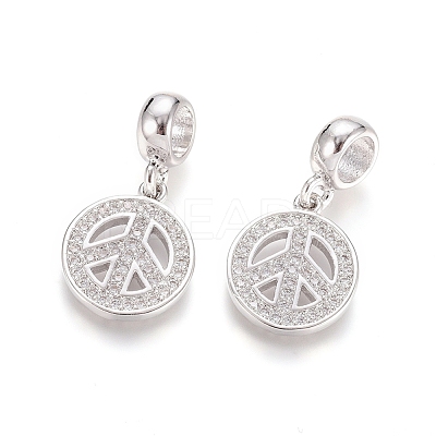 Brass Micro Pave Clear Cubic Zirconia European Dangle Charms OPDL-L016-08P-1