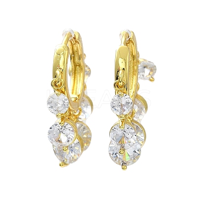 Clear Cubic Zirconia Flat Round Dangle Hoop Earrings EJEW-H093-14G-1