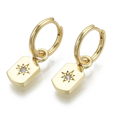 Brass Micro Pave Clear Cubic Zirconia Dangle Huggie Hoop Earrings KK-R137-012-NF-1