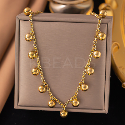 304 Stainless Steel Round Ball Tassel Cable Chain Necklaces for Women LS-NJEW-C088-02G-1