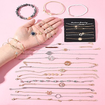 8Sets 8 Styles Iron Alloy Link Bracelets Set for Women BJEW-FS0001-10-1