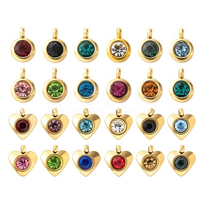 36Pcs 12 Colors 304 Stainless Steel Rhinestone Charms STAS-LS0001-29G-1